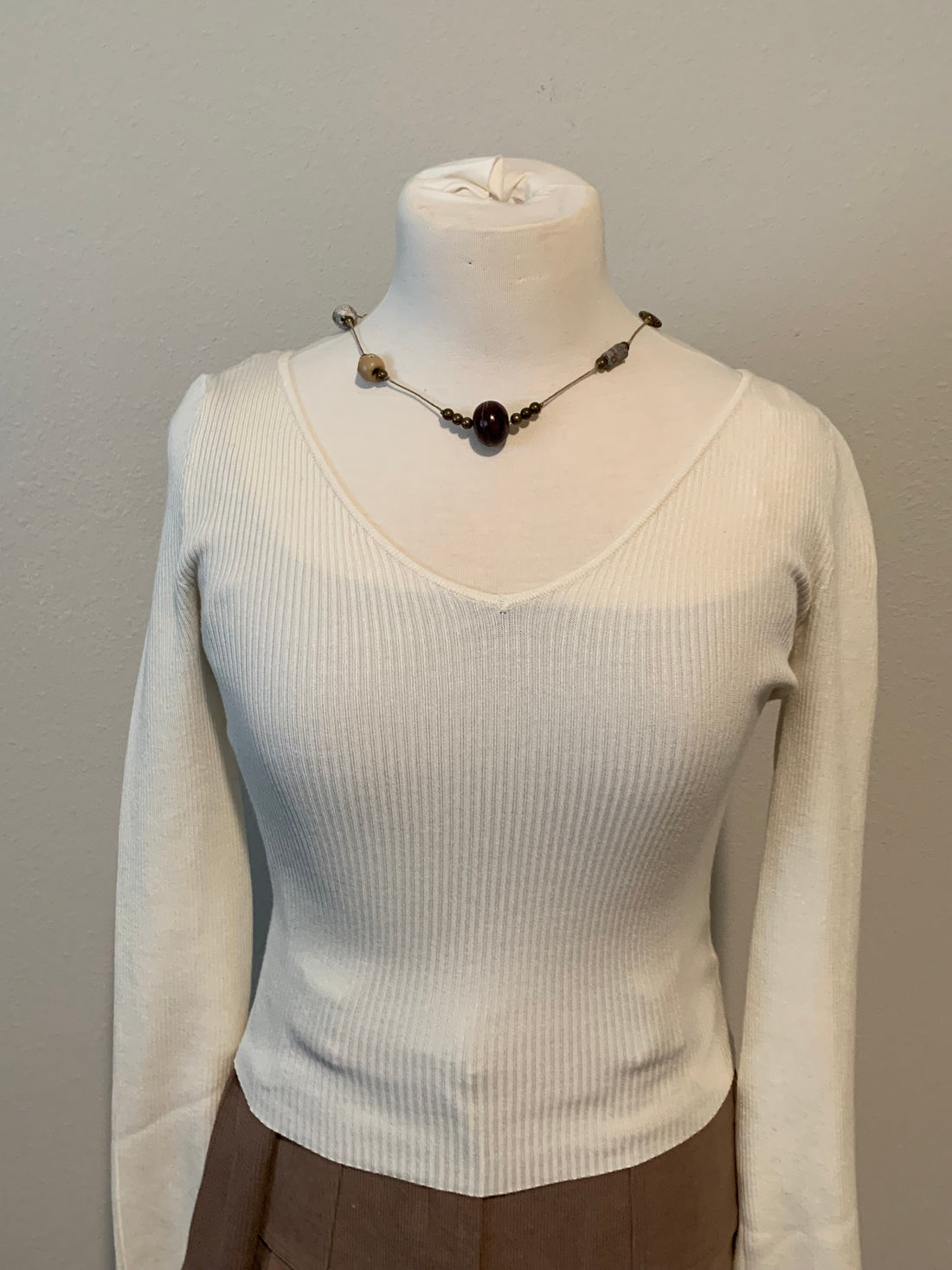 White Long Sleeve Ribbed Top