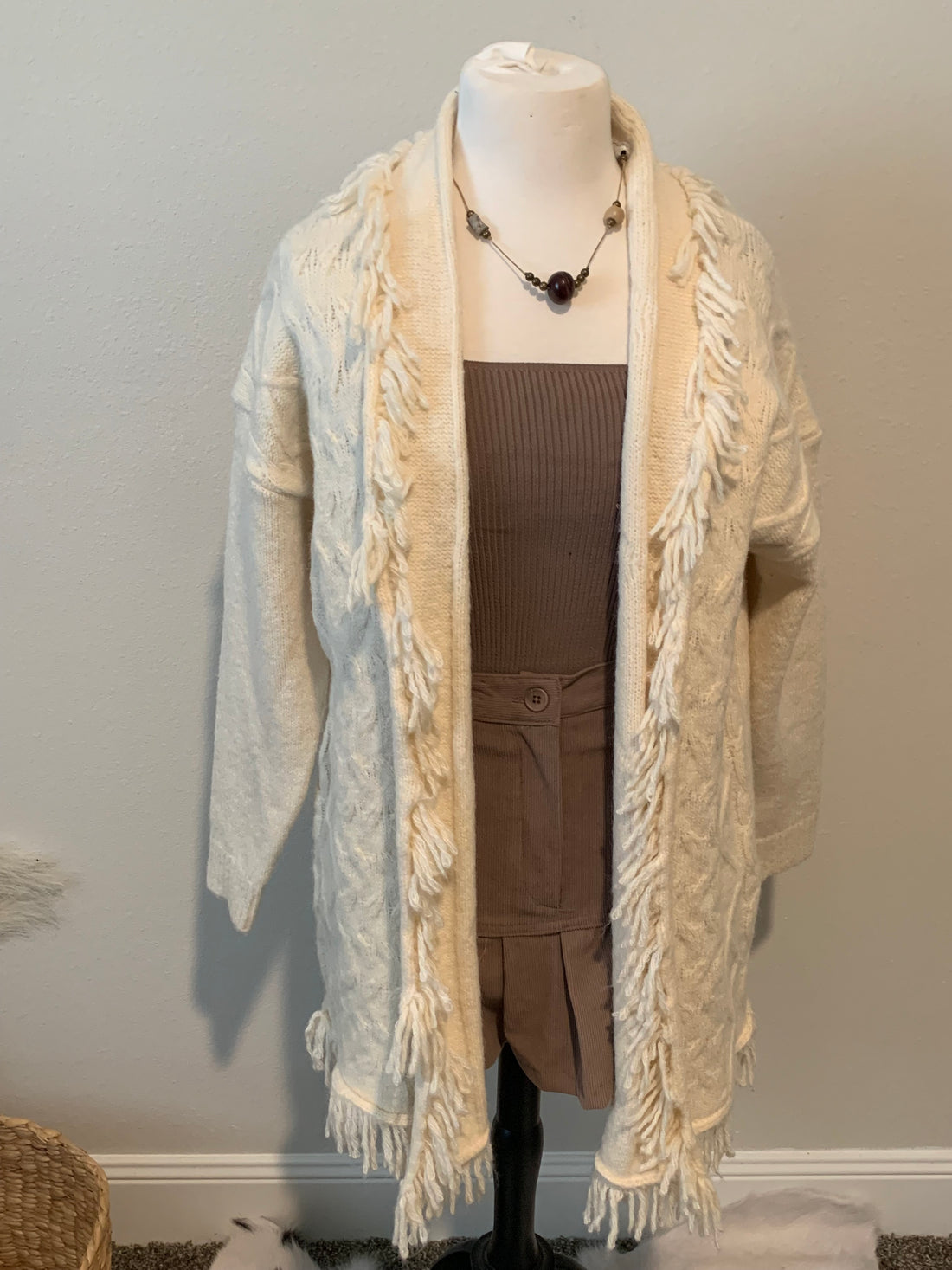 Cream Cardigan button up with fringe