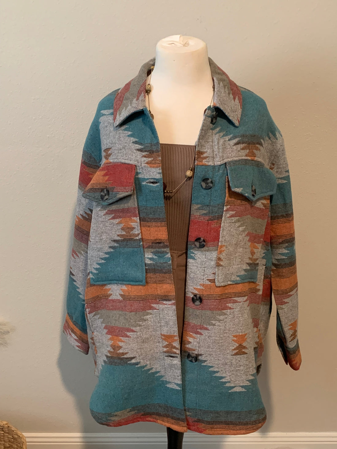 Turquoise/orange Shacket