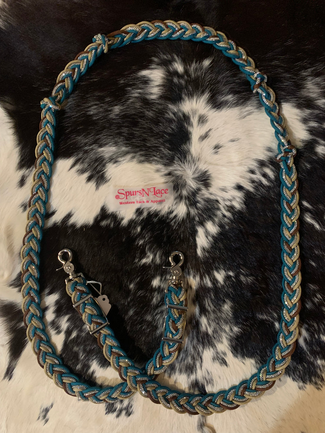 Bling Reins: Dark Teal, Tan and Chocolate 3 Strands of Bling