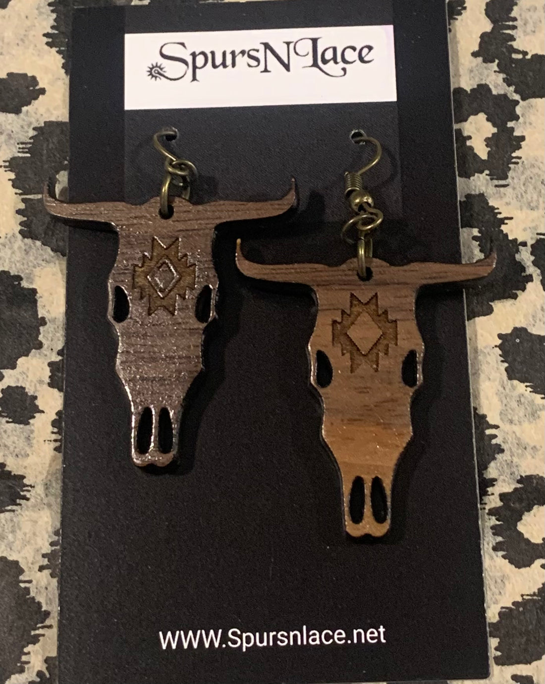 Earrings Handmade - Wood Steer head with Engraved Forehead- NE4