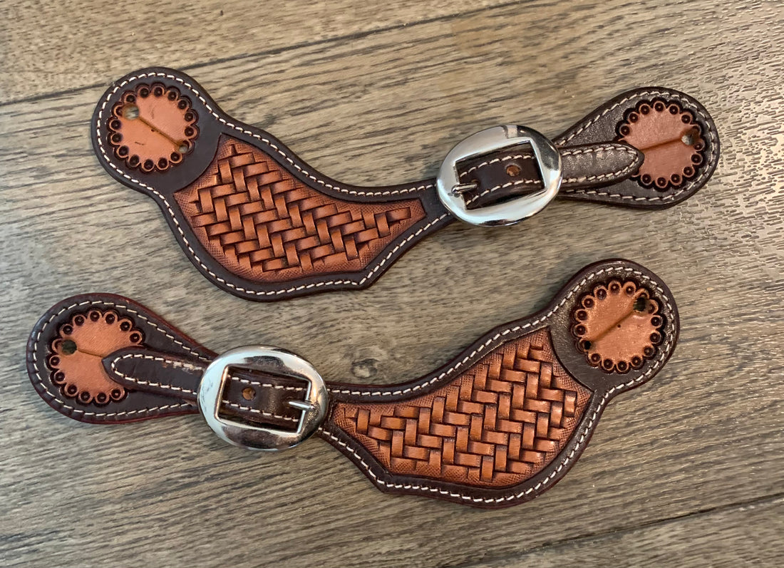 Spur Strap - LIGHT/MEDIUM LEATHER WITH BASKETWEAVE TOOLING