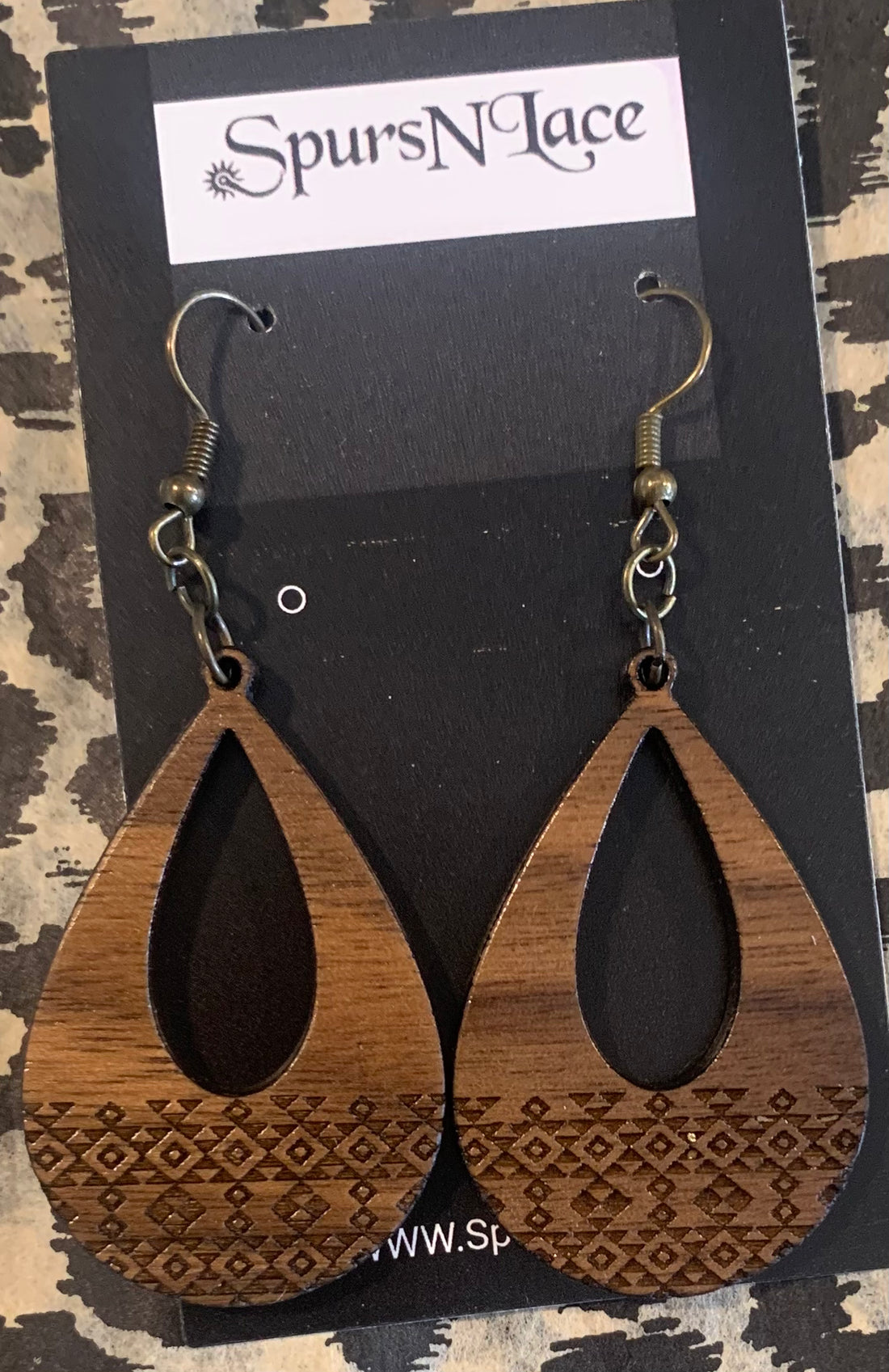 Earrings Handmade - Wood Teardrop with engraving at bottom- NE1