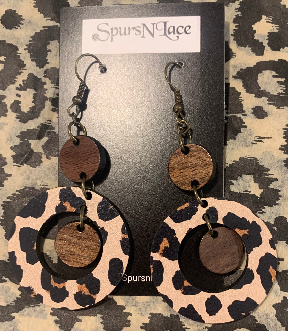 Earrings Handmade - Circle with Little circles inside circles cheetah- NE29