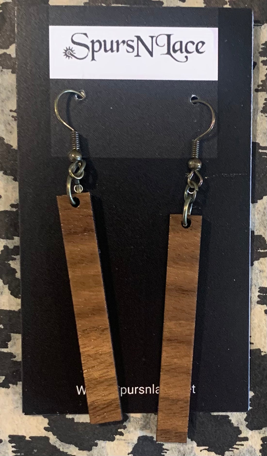 Earrings Handmade - Wood Brown long rectangle NE36