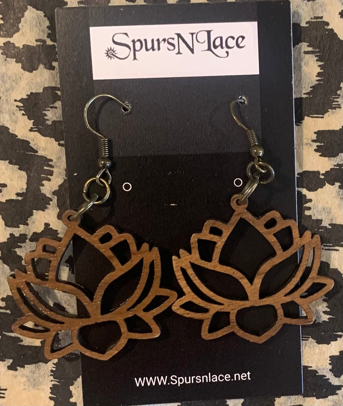 Earrings Handmade - Wood Brown Floral Design NE32