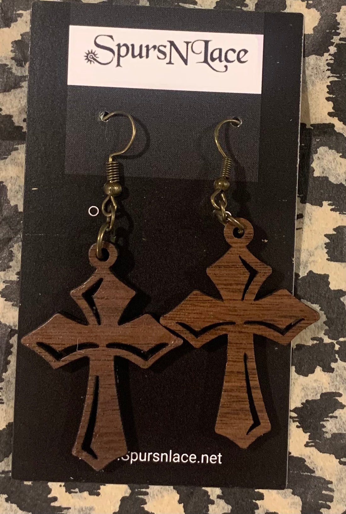 Earrings Handmade - Wood Cross NE22