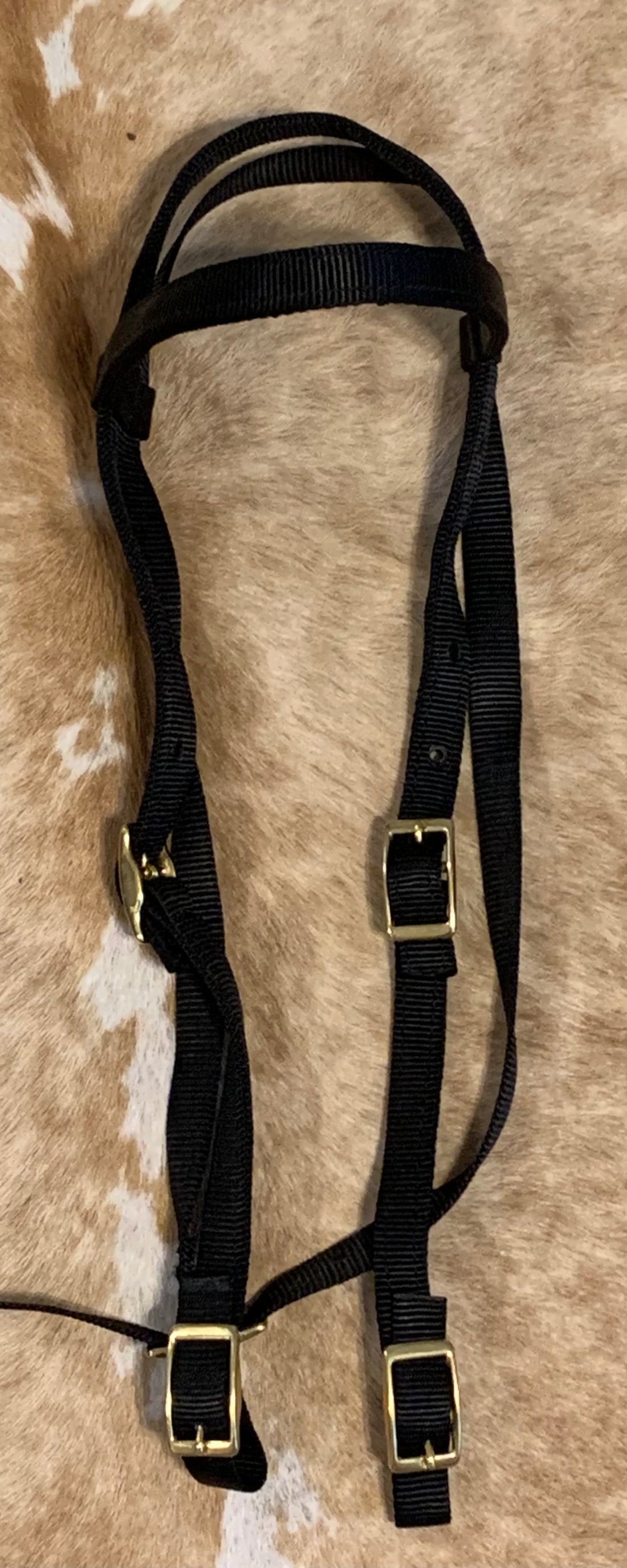 Browband Nylon Headstall with Brass Buckle ends - BLACK