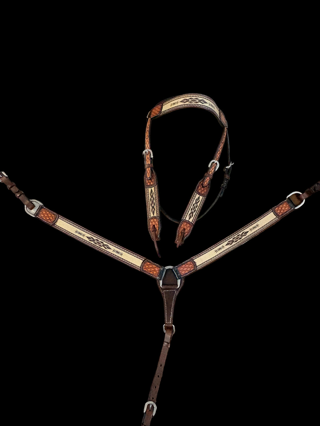 Leather with Beautiful Tan Embroidery Breastcollar and Matching Browband Headstall