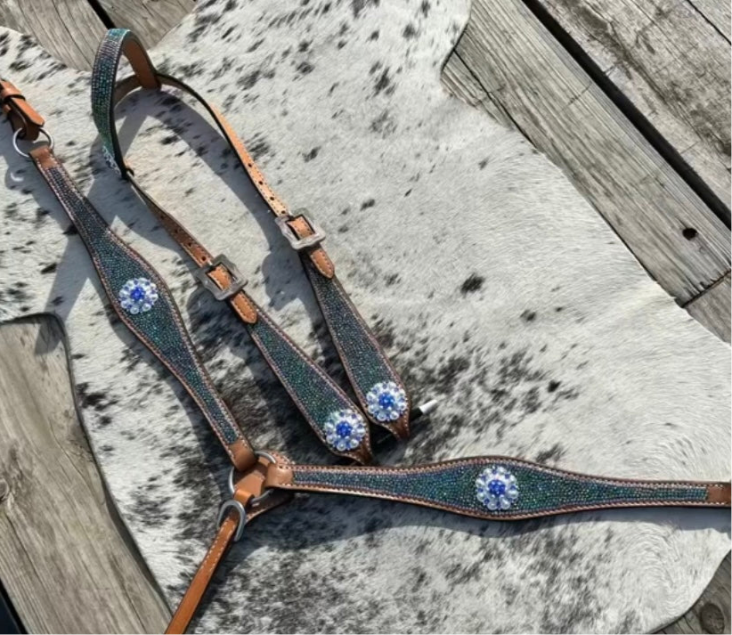 Custom Bling Tack Set - Blue Conchos