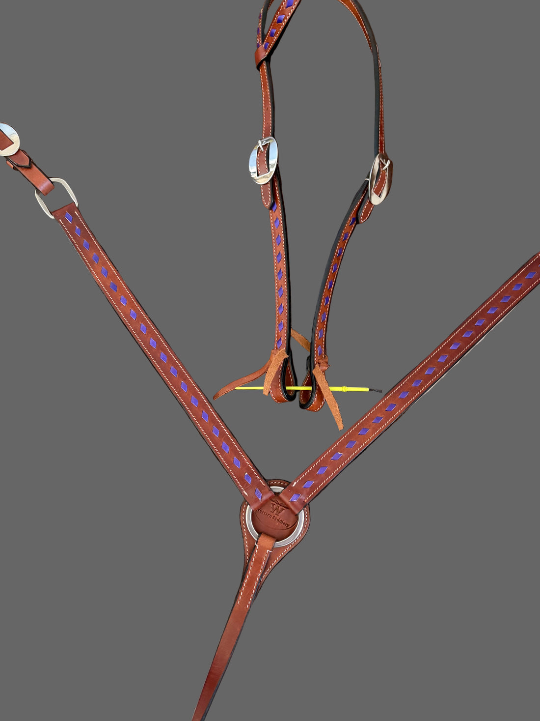 Leather Tack Set with Purple Buckstitch
