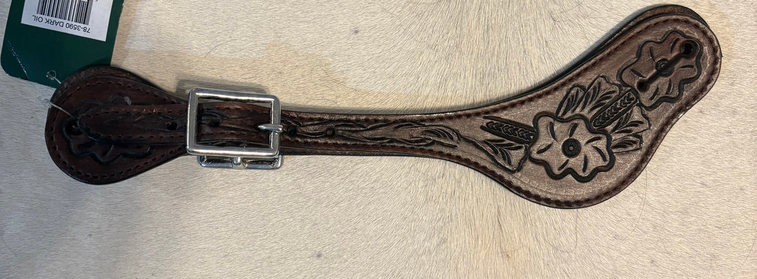SPUR STRAPS- Dark Leather Flower Tooling