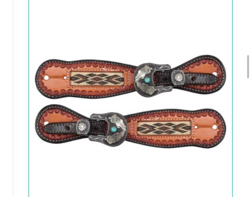 LEATHER SPUR STRAPS WITH TAN EMBROIDERY