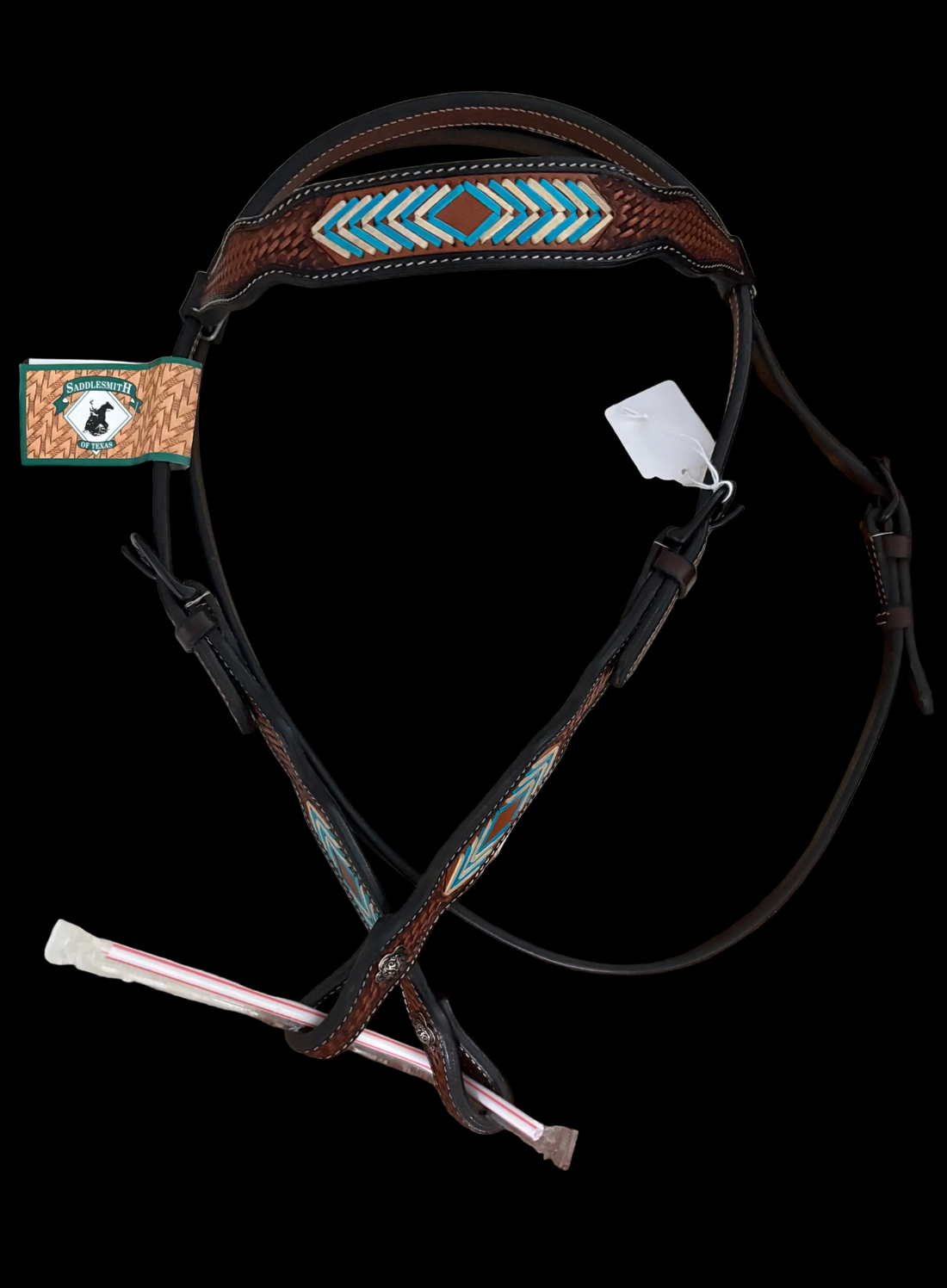 BROWBAND LEATHER HEADSTALL WITH TURQUOISE DESIGN