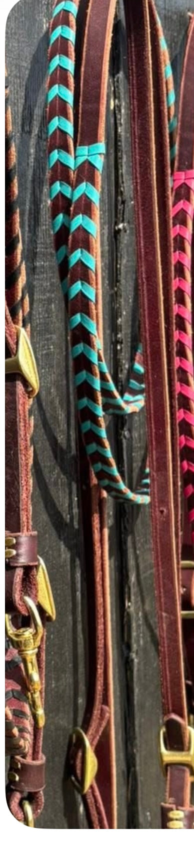 LEATHER TURQUOISE LACED REINS WITH CLIP ENDS