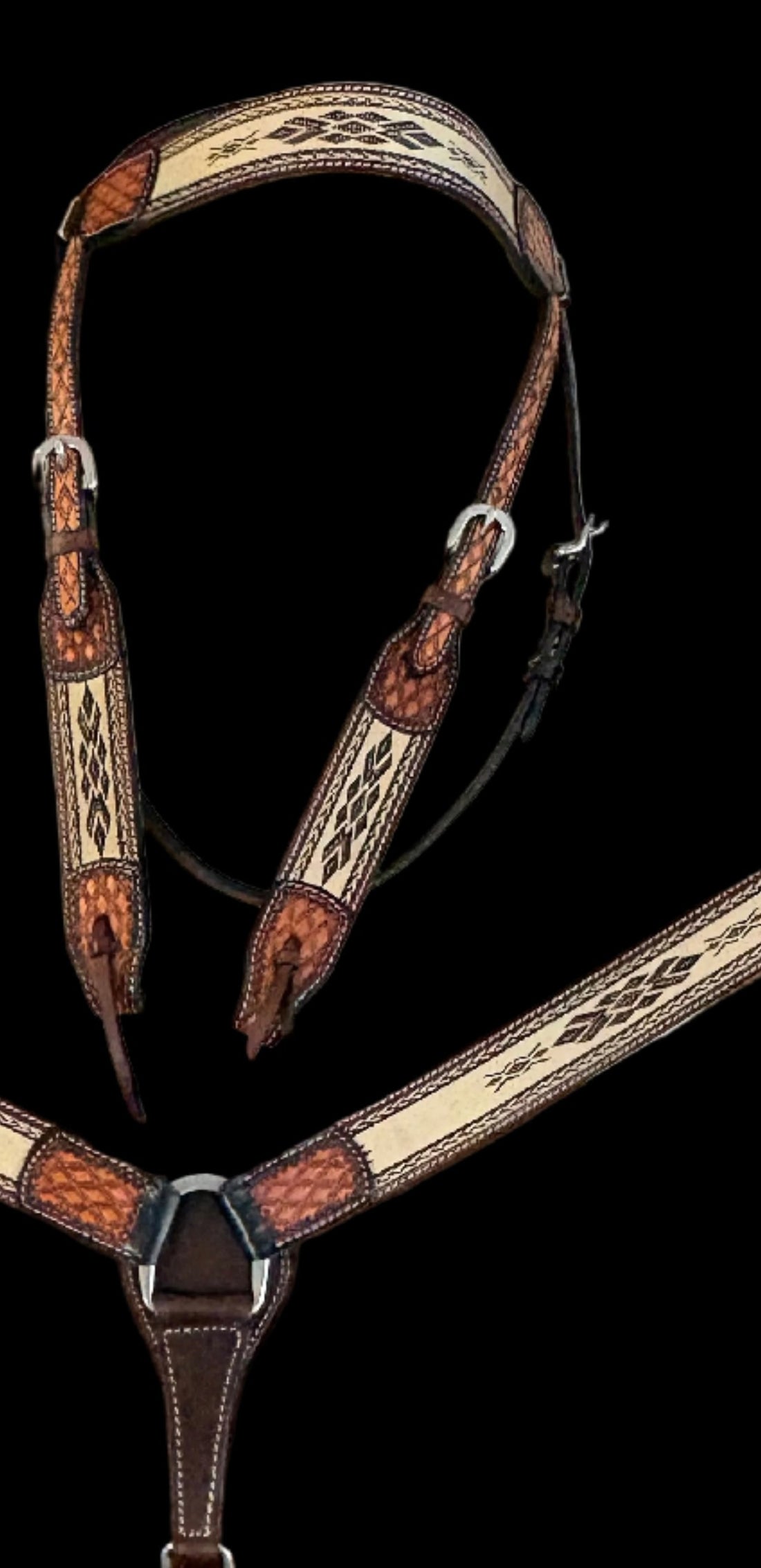 Leather with Beautiful Tan Embroidery Breastcollar and Matching Browband Headstall