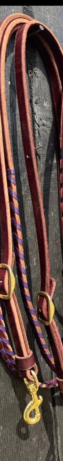 LEATHER PURPLE LACED REINS WITH CLIP ENDS