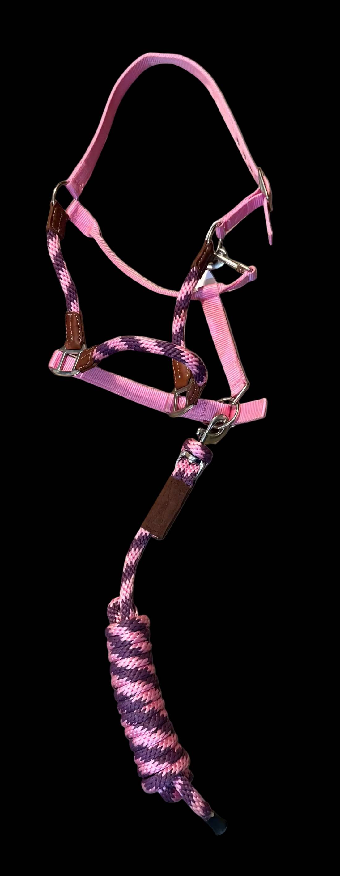 NYLON HALTER WITH ROPE NOSEBAND AND LEADROPE- PINK