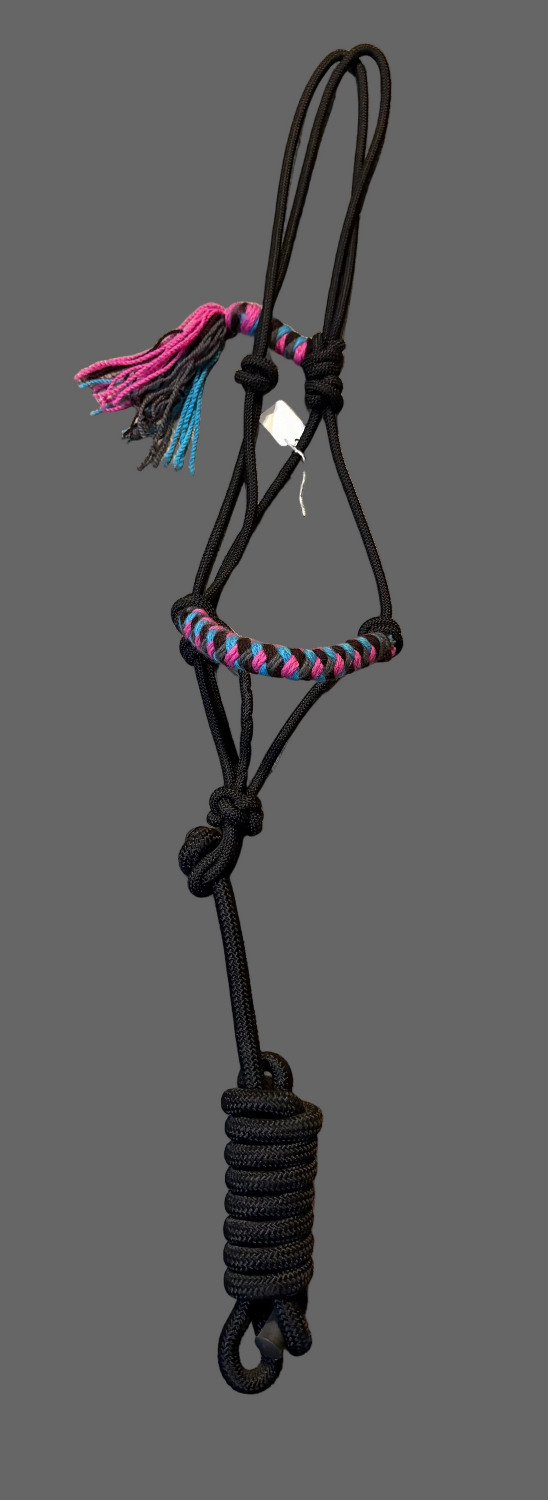 ROPE HALTER WITH MOHAIR NOSEBAND TURQ/BLK/FUSCHIA