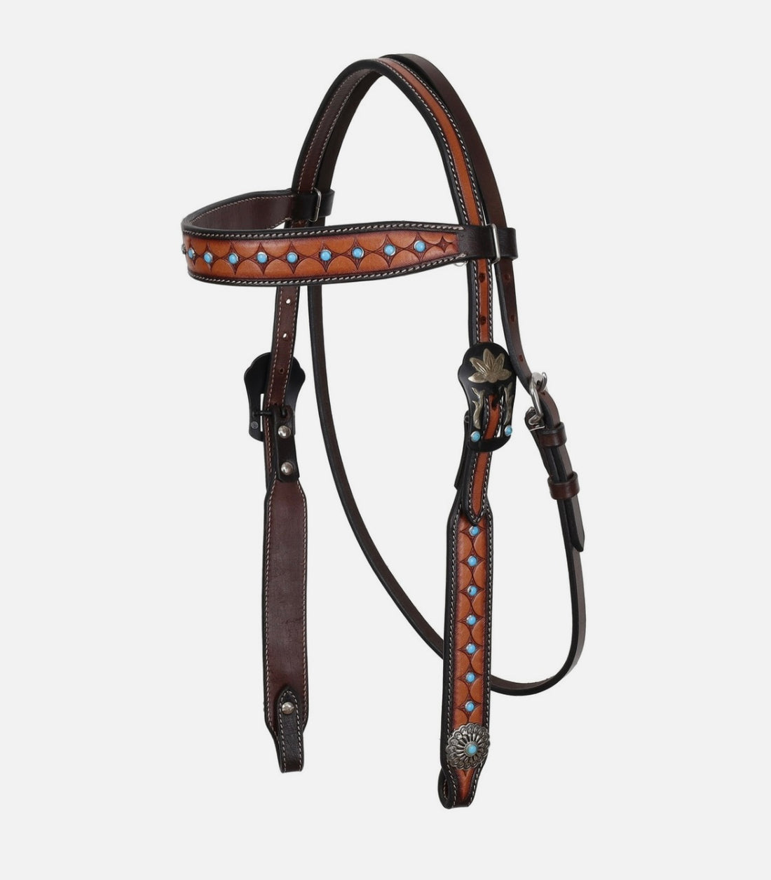 Turquoise Stone starburst Leather Headstall