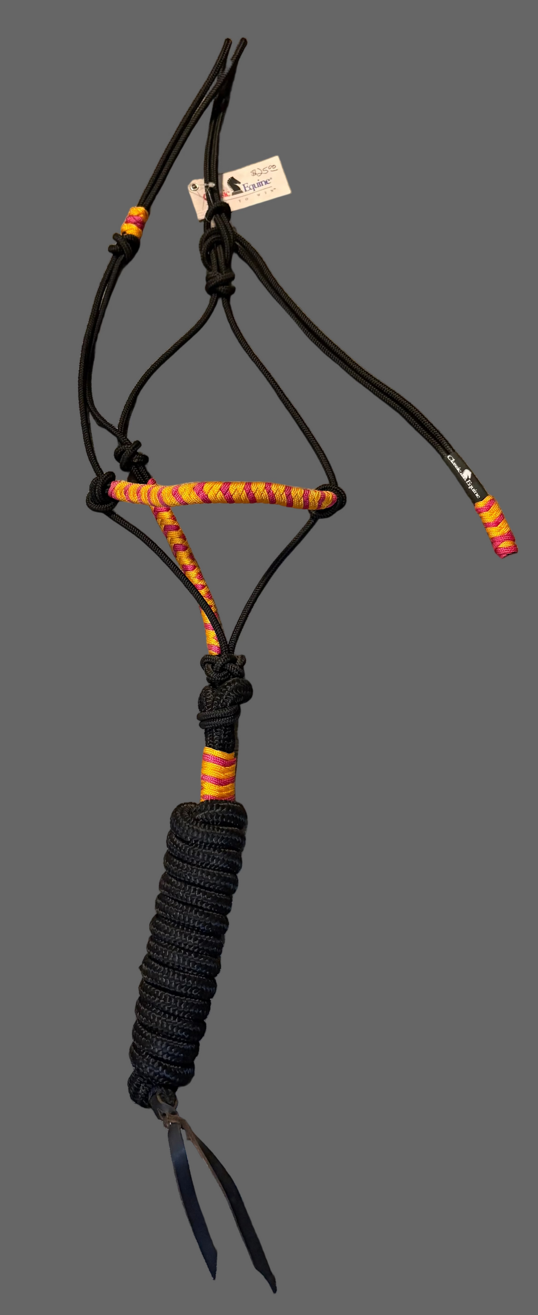 CLASSIC EQUINE ROPE HALTER- BLACK/ORANGE NOSEBAND