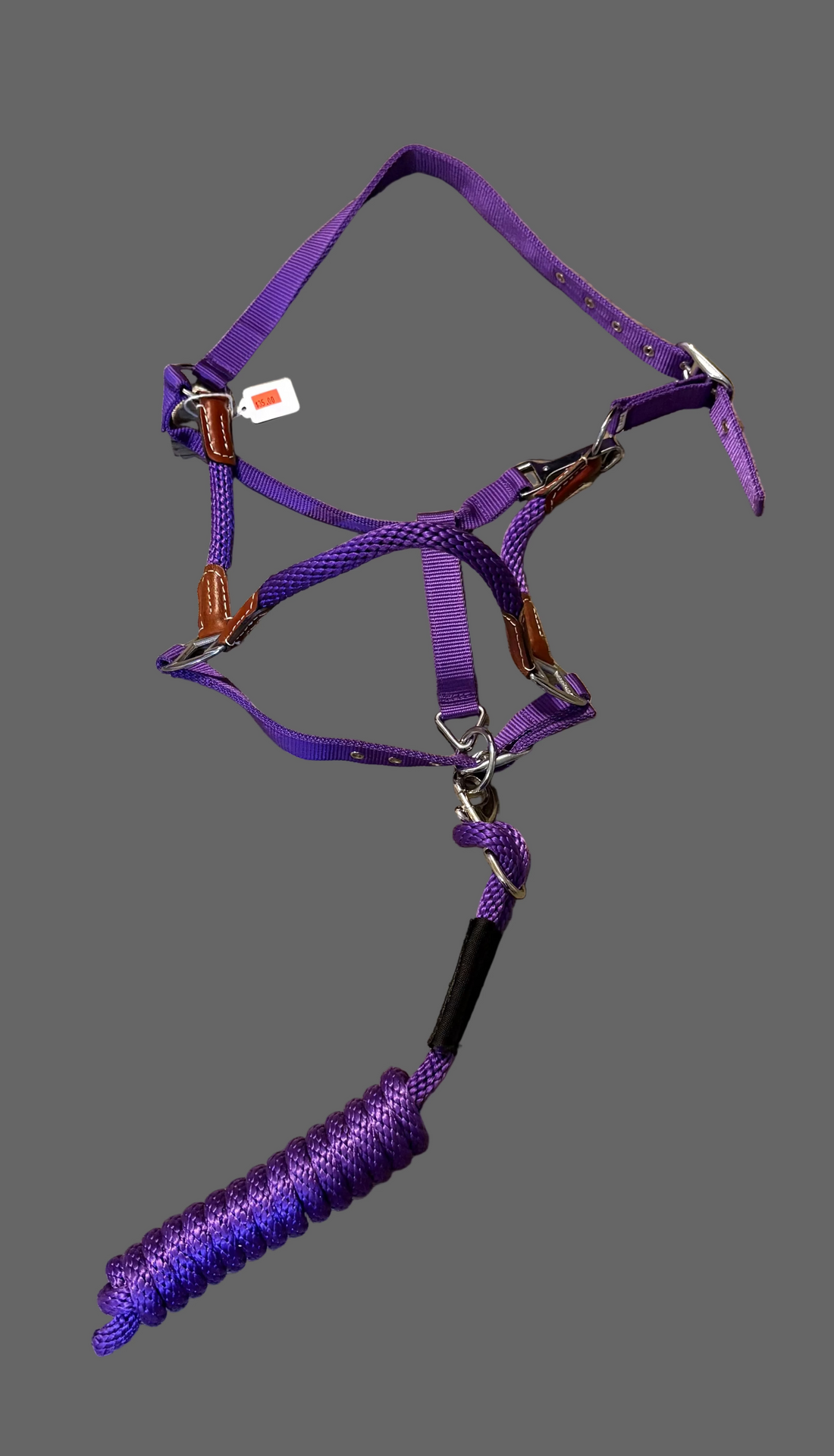 NYLON HALTER WITH ROPE NOSEBAND AND LEADROPE- PURPLE