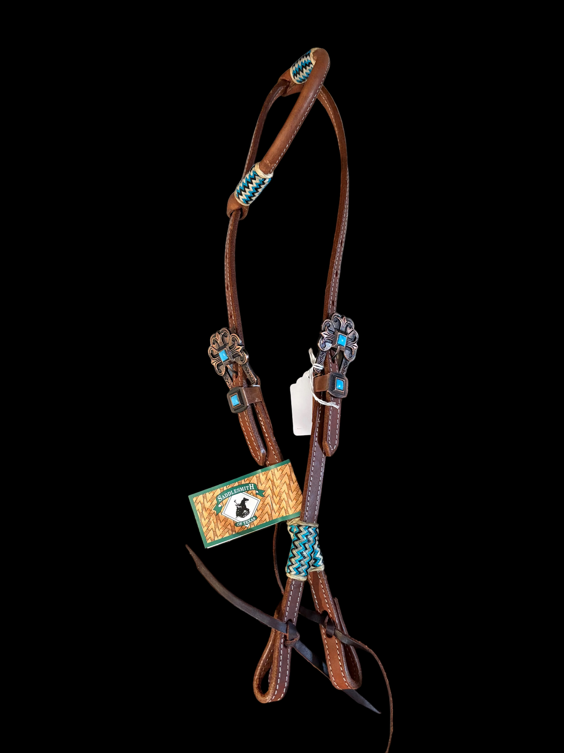 Leather/Rawhide One Ear Headstall with turquoise