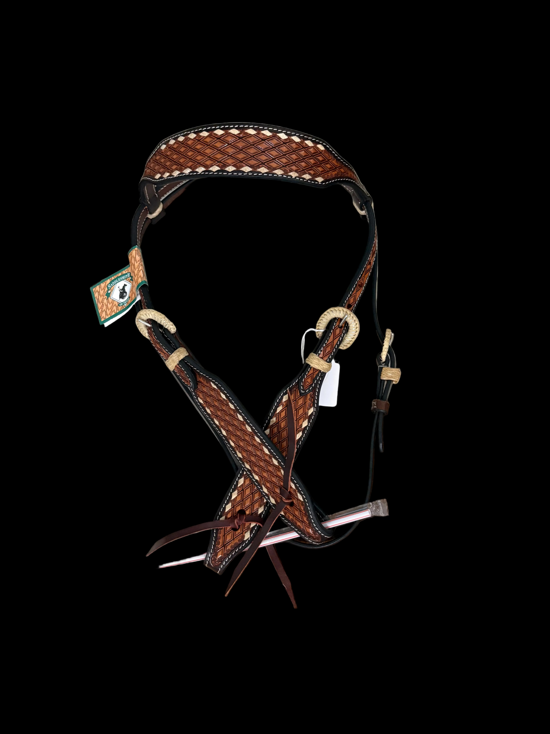 DIAMOND TOOLED BUCKSTITCH/LEATHER/RAWHIDE HEADSTALL