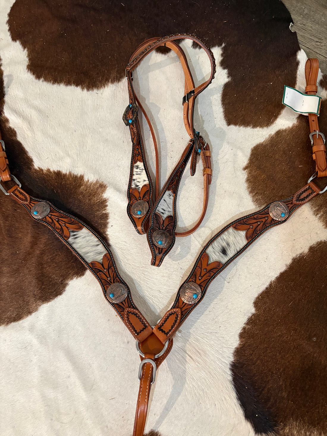 Tack Set Leather tooled with hide