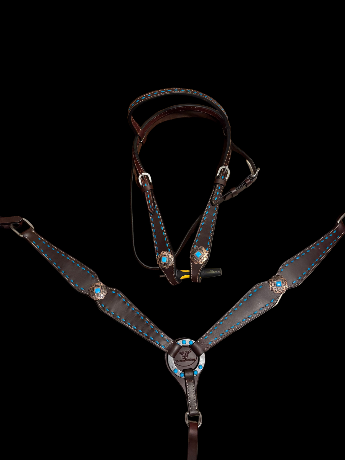 Turquoise Buckstitch Leather Tack set with Matching Browband