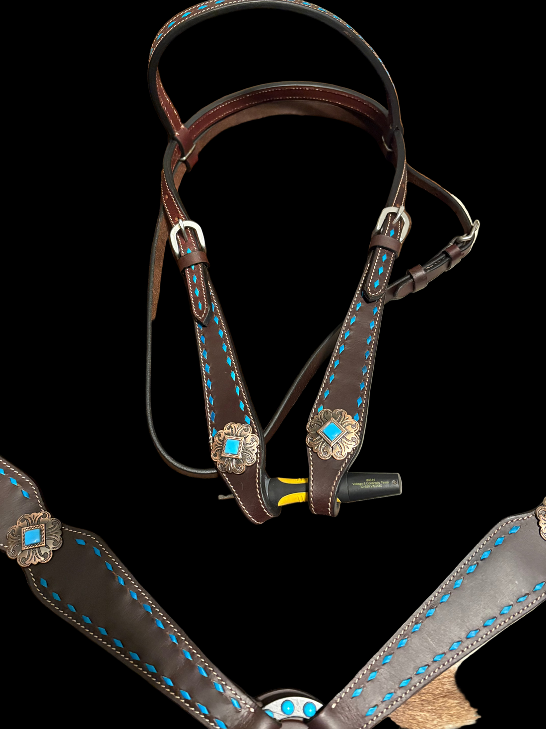 Turquoise Buckstitch Leather Tack set with Matching Browband