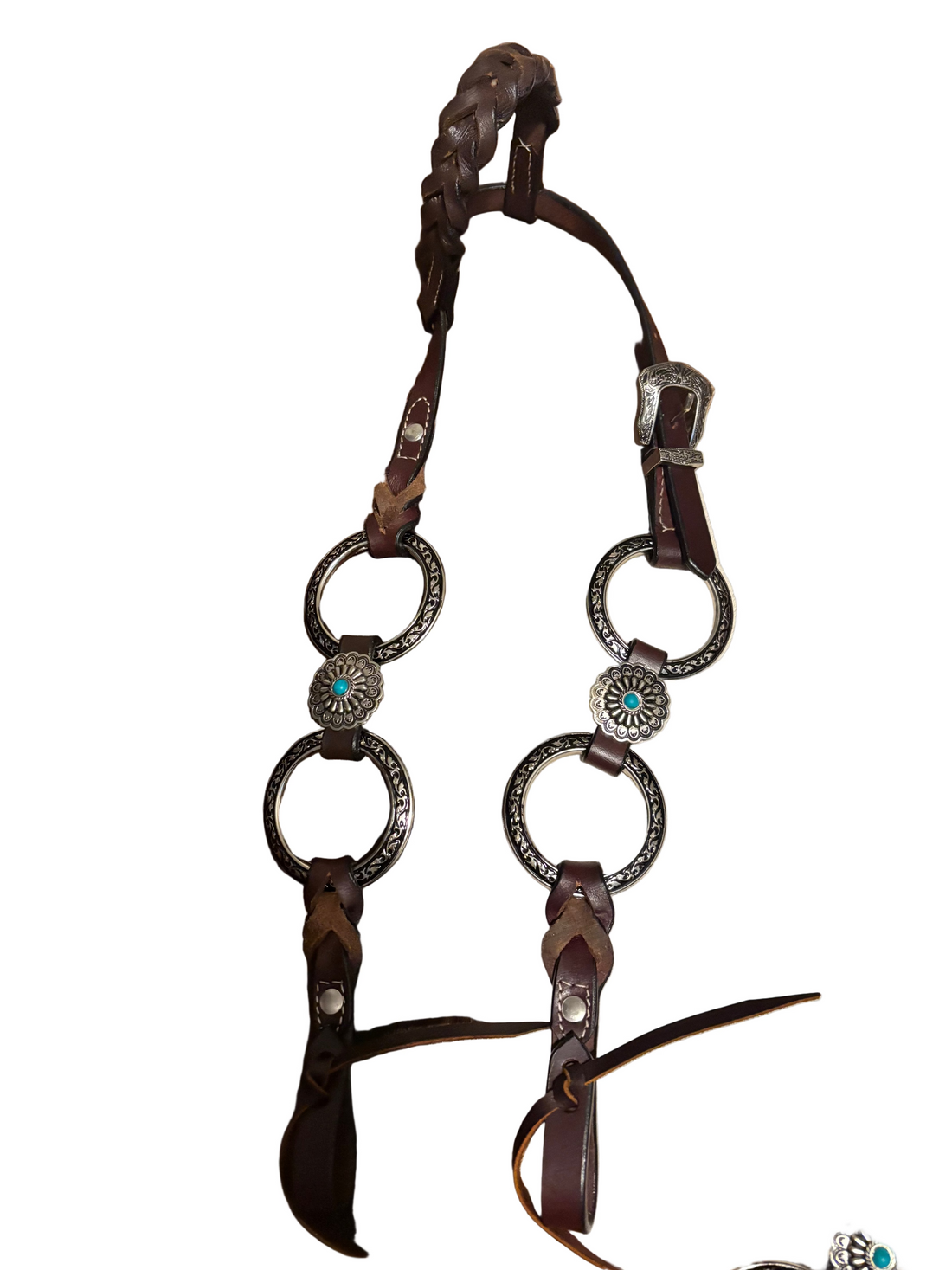 Beautiful Ring Tack set heavy duty, buttery soft with Turquoise stone concho and one ear Headstall