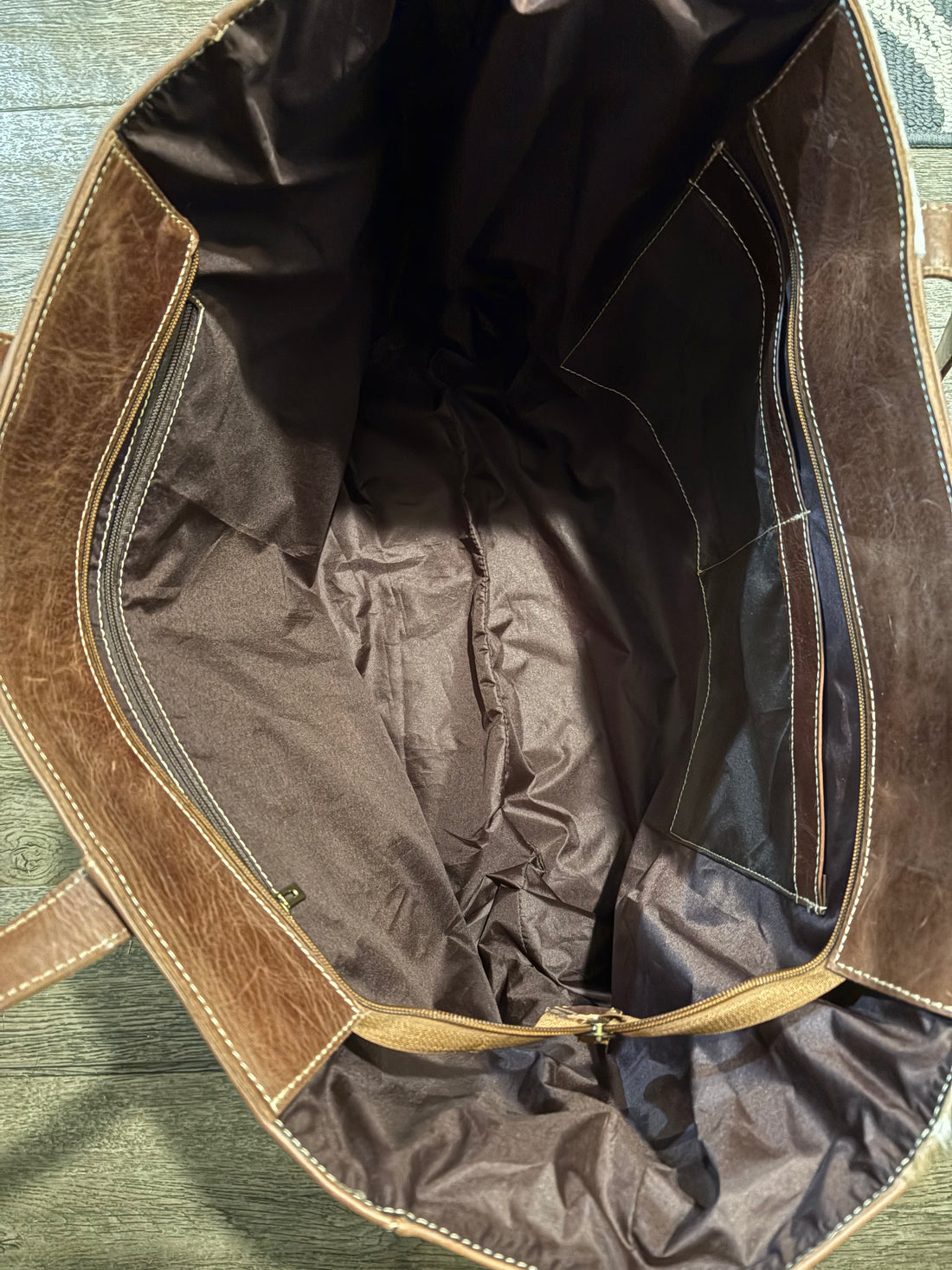 Beautiful Tote Bag Leather Brown and White Cowhide 24 X 16