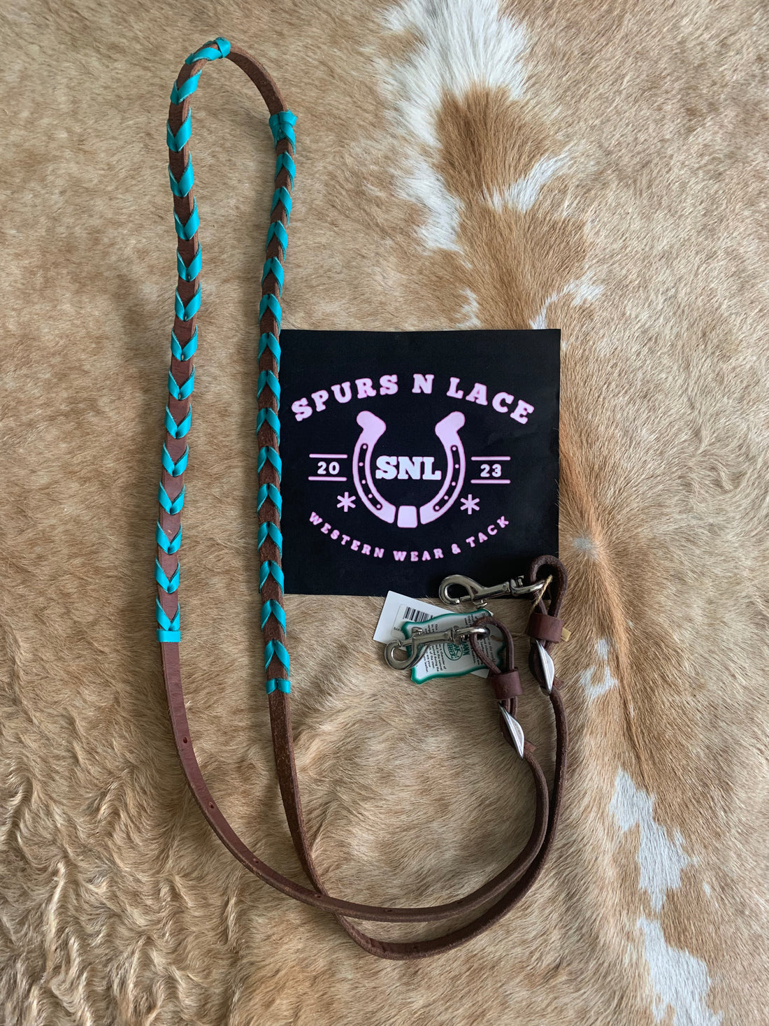 Leather Barrel Reins 5' Plait with latigo lacing Brown harness leather