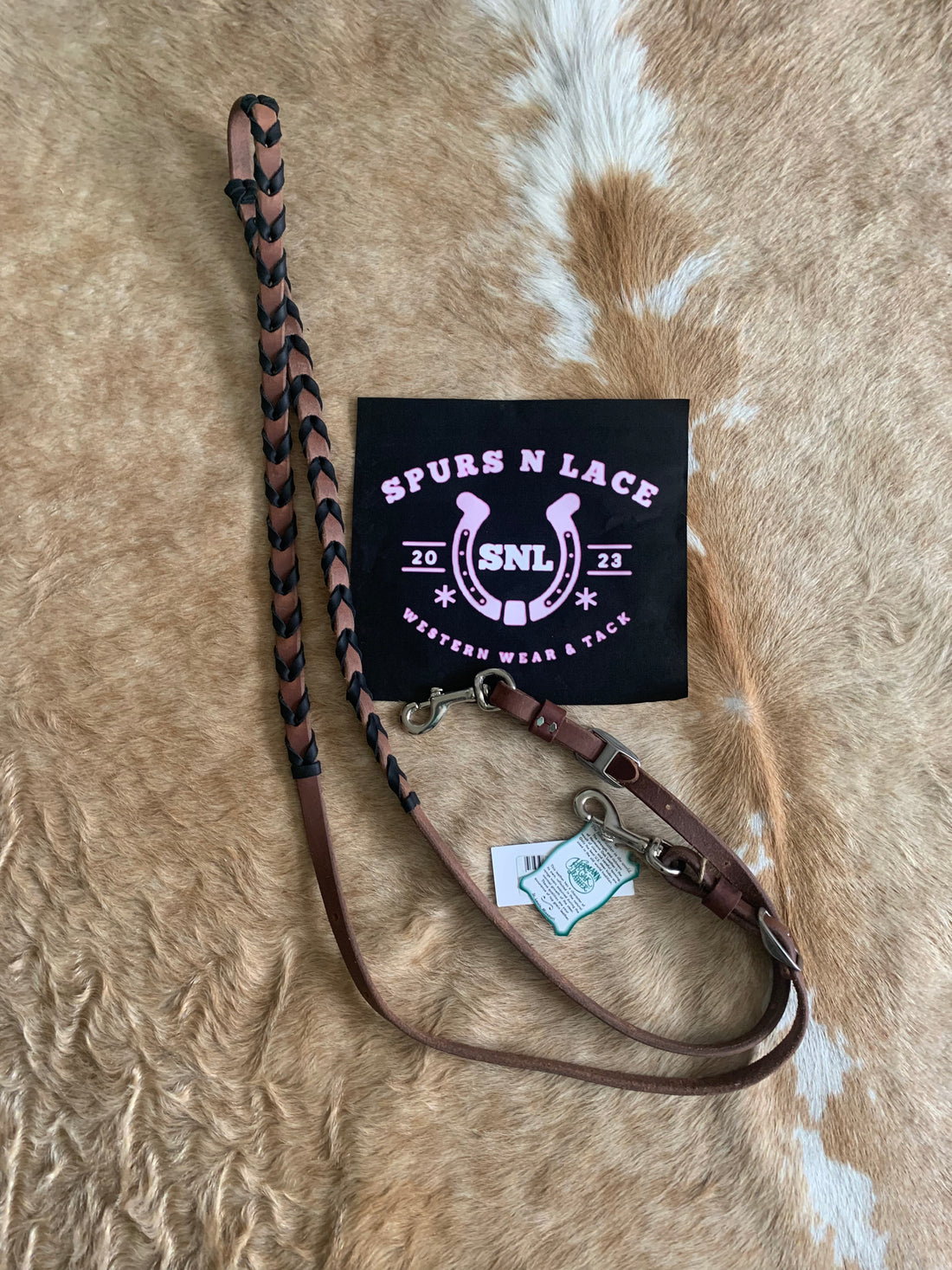 Leather Barrel Reins 5' Plait with latigo lacing Brown harness leather