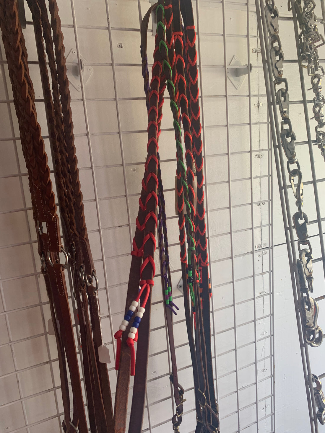 Thin Laced leather Reins Economy With Beads and clip ends