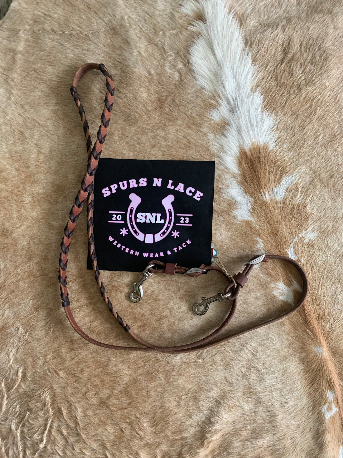 Leather Barrel Reins 5' Plait with latigo lacing Brown harness leather