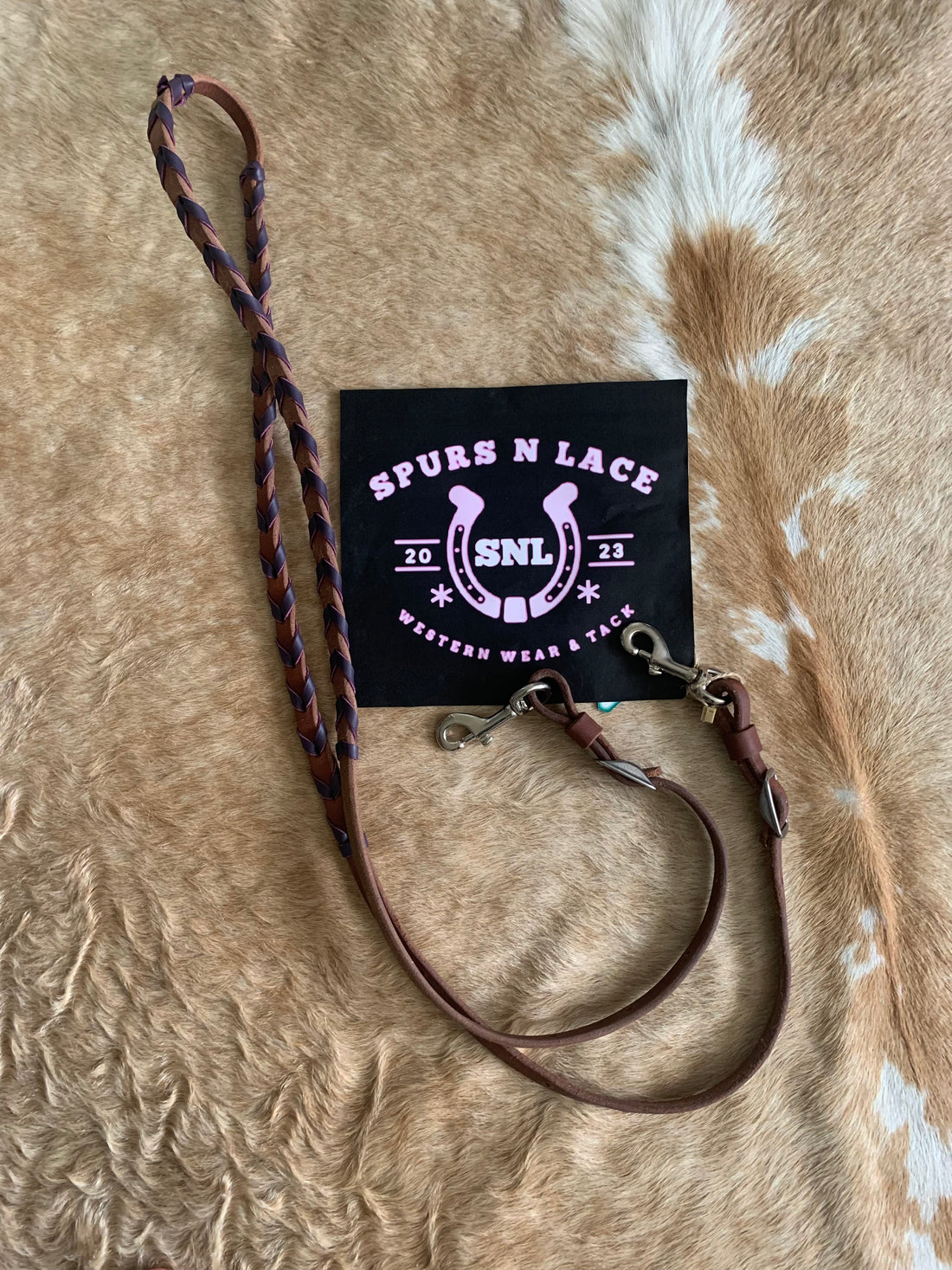 Leather Barrel Reins 5' Plait with latigo lacing Brown harness leather