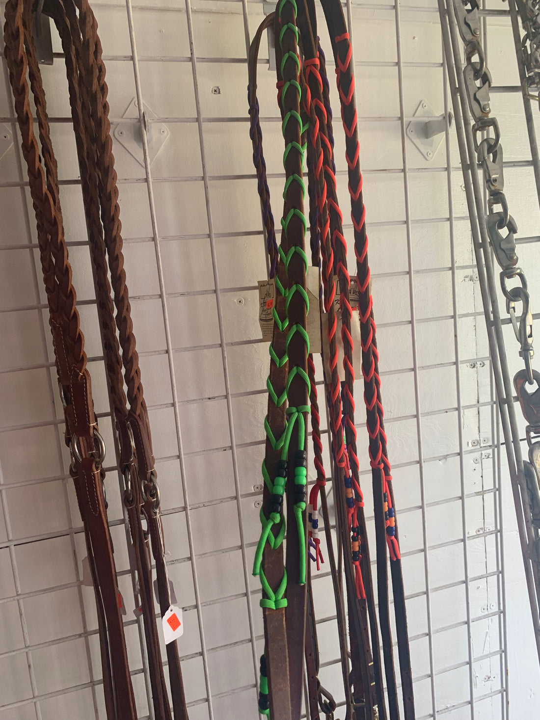 Thin Laced leather Reins Economy With Beads and clip ends