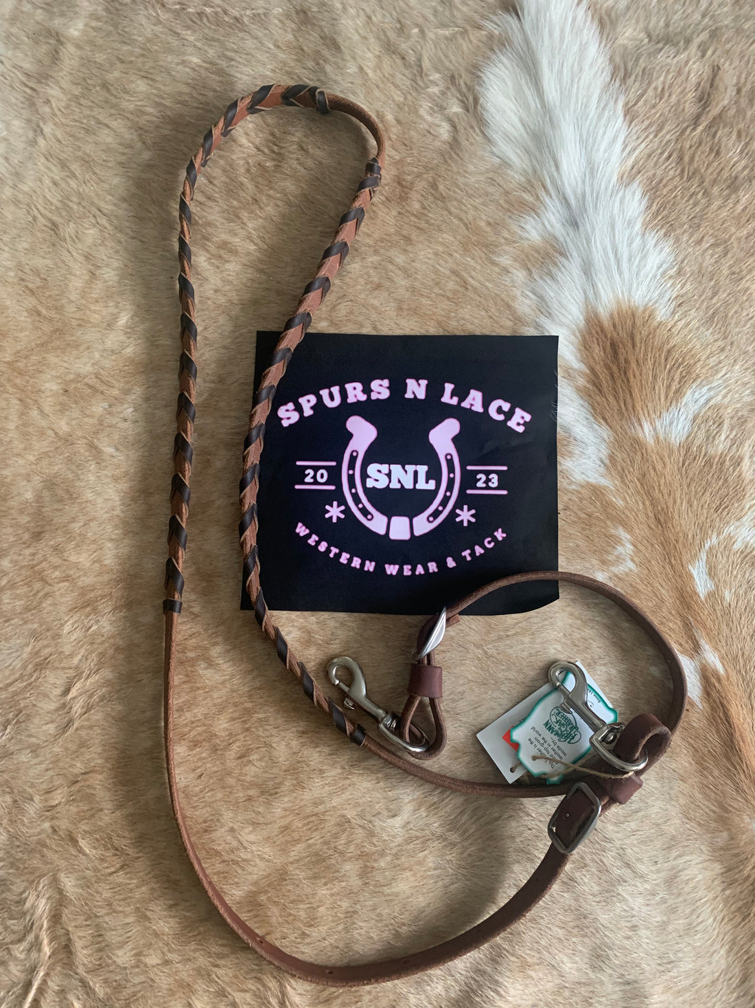 Leather Barrel Reins 5' Plait with latigo lacing Brown harness leather