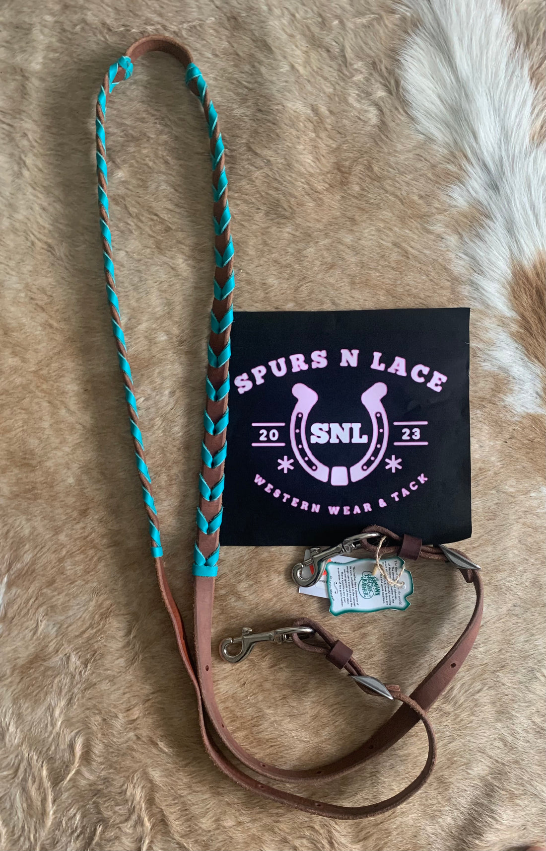 Leather Barrel Reins 5' Plait with latigo lacing Brown harness leather